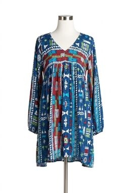 NEW VELZERA geometric v-neck mini dress in multi
